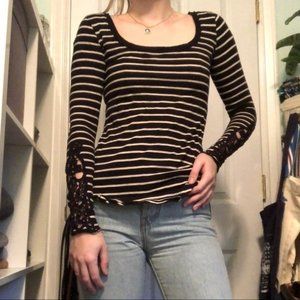 FREE People Striped Top decorative sleeves extra small